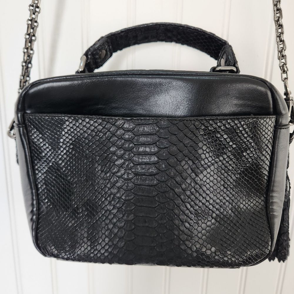 TALLULAH Mini Riley Black Snake Print Crossbody Purse - Picture 7 of 10